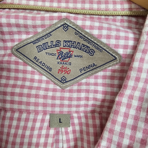 Bills Khakis Pink White Gingham Checkered 100% Cotton Button Down Shirt Large - Picture 4 of 7